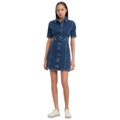 Womens Zip Front Short Sleeve Denim Dress