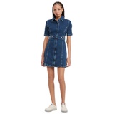 Womens Zip Front Short Sleeve Denim Dress