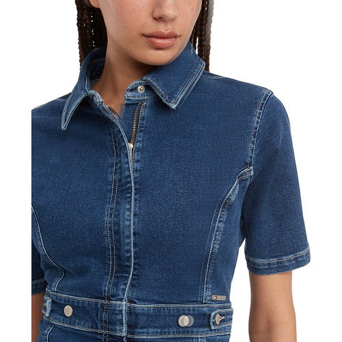 타미힐피거 Womens Zip Front Short Sleeve Denim Dress