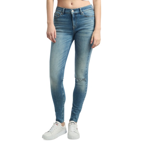 타미힐피거 Womens Nora Mid Rise Distressed Skinny Jeans