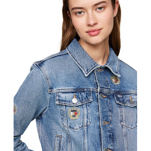 타미힐피거 Womens Izzie Slim Crest Denim Jacket