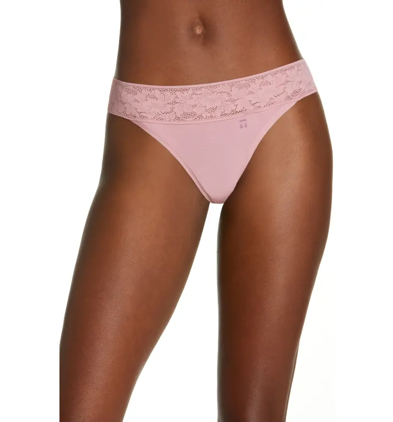 Tommy John Second Skin Lace Thong_FOXGLOVE