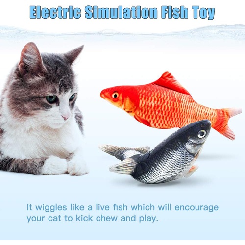  TOOGE 2 Pack 11 Electric Moving Fish Cat Toy Realistic Interactive Flopping Fish Cat Kicker Catnip Toys for Indoor Cats Pets Kitten (Black)