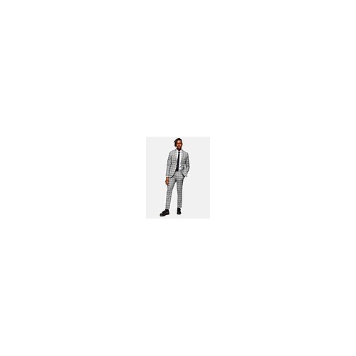  GREY SLIM FIT CHECK SINGLE BREASTED SUIT BLAZER WITH NOTCH LAPELS