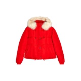 RED FAUX FUR HOODED PADDED PUFFER JACKET