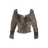 LEOPARD RUCHED SLEEVE PRAIRIE BLOUSE
