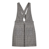 BLACK AND WHITE CHECK DENIM PINAFORE DRESS