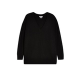 BLACK RIBBED LONGLINE KNITTED JUMPER WITH CASHMERE