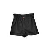 BLACK PU PAPERBAG SHORTS