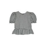 MINT CHECK BOW BACK PUFF BLOUSE