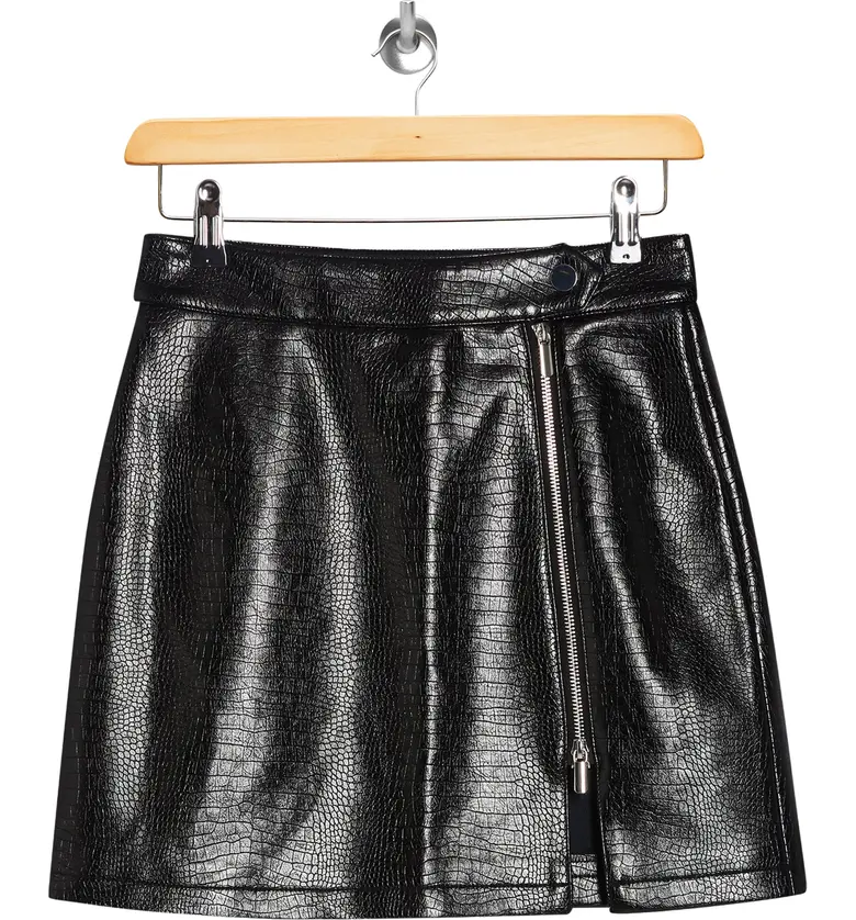 탑샵 Topshop Lauren Croc Print Faux Leather Miniskirt_BLACK