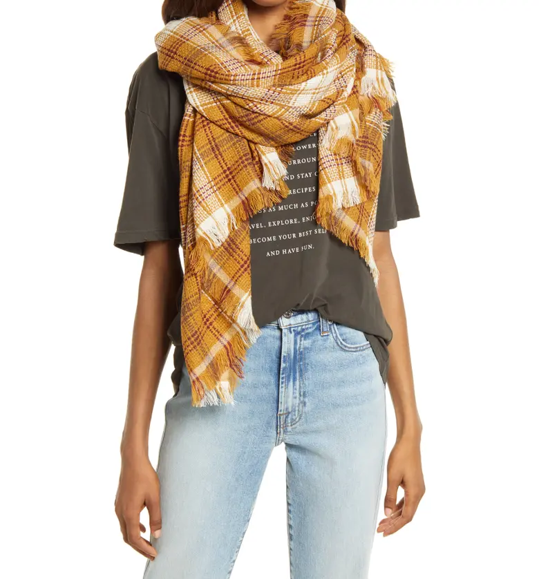 Treasure & Bond Plaid Burlap Scarf_TAN POPLIN CHECK