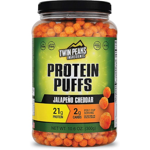  TWIN PEAKS INGREDIENTS Twin Peaks Low Carb, Keto Friendly Protein Puffs, Nacho Cheese (300g, 21g Protein, 2g Carbs)