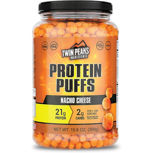  TWIN PEAKS INGREDIENTS Twin Peaks Low Carb, Keto Friendly Protein Puffs, Nacho Cheese (300g, 21g Protein, 2g Carbs)