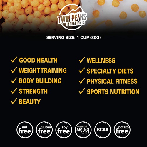  TWIN PEAKS INGREDIENTS Twin Peaks Low Carb, Keto Friendly Protein Puffs, Nacho Cheese (300g, 21g Protein, 2g Carbs)