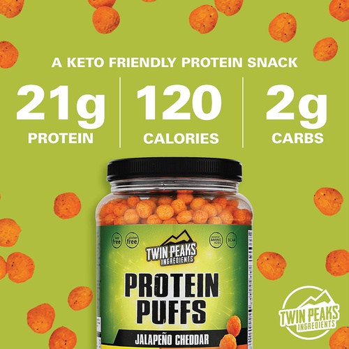  TWIN PEAKS INGREDIENTS Twin Peaks Low Carb, Keto Friendly Protein Puffs, Nacho Cheese (300g, 21g Protein, 2g Carbs)