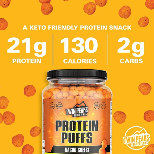  TWIN PEAKS INGREDIENTS Twin Peaks Low Carb, Keto Friendly Protein Puffs, Nacho Cheese (300g, 21g Protein, 2g Carbs)