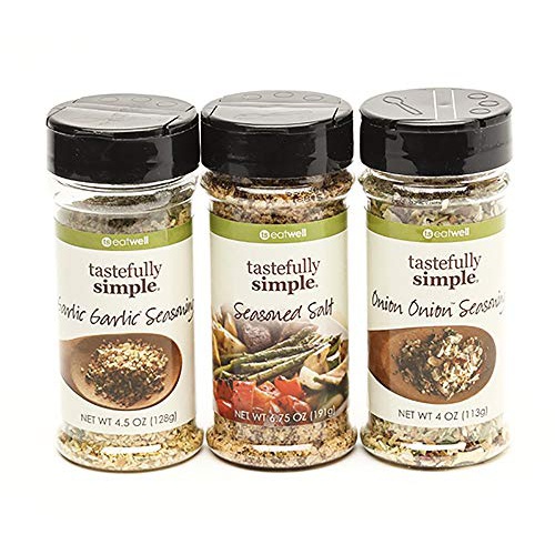  Tastefully Simple The Essential 3 (Onion Onion, Garlic Garlic, Seasoned Salt) - Great on the grill, Poultry, Beef, Pork, Pasta, Veggies, Casserole - 4.5 oz