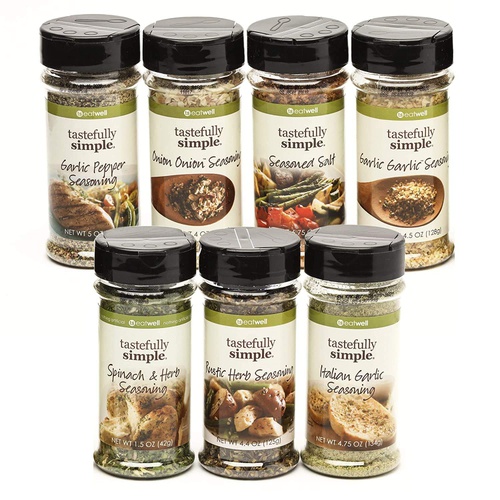  Tastefully Simple Super Seasoning Pack - 7 Pack Ultimate Seasoning Set - Garlic Pepper, Onion Onion, Garlic Garlic, Spinach and Herb, and MORE!