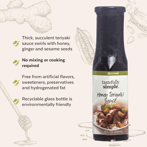  Tastefully Simple Honey Teriyaki Sauce - Use in Stir-Fry, Slow Cooker, Grilling Pork, Poultry and Salmon - 8 Fl oz (1-Pack)