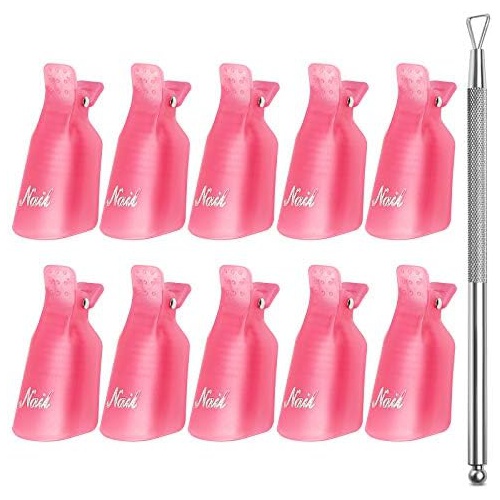  Teenitor 10pcs Nail Polish Remover Clips, Nail Gel Soak Off Clips and Gel Polish Scraper for Dipping Powder Shellac Remover- Pink