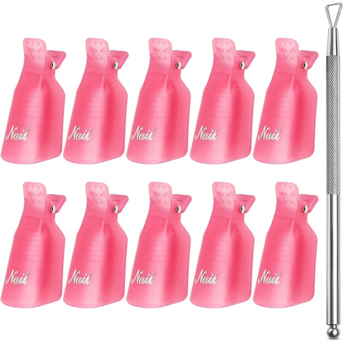  Teenitor 10pcs Nail Polish Remover Clips, Nail Gel Soak Off Clips and Gel Polish Scraper for Dipping Powder Shellac Remover- Pink