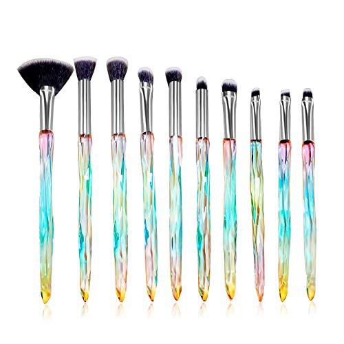  Tenmon Makeup Eye Brush Set, 10 New Diamond Handle Eye Shadow Eyeliner Blend Anti-Wrinkle Makeup Brushes, Professional Cosmetic Eyebrow Makeup Tools (green)