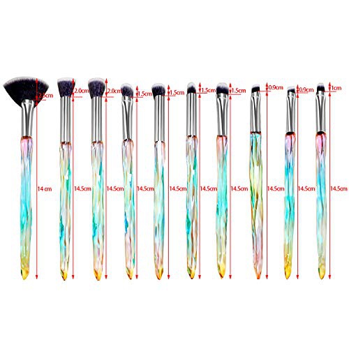  Tenmon Makeup Eye Brush Set, 10 New Diamond Handle Eye Shadow Eyeliner Blend Anti-Wrinkle Makeup Brushes, Professional Cosmetic Eyebrow Makeup Tools (green)