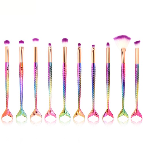  Tenmon 10 Pcs Mermaid Makeup Brush Set Professional Eye Makeup Brushes For Eyeshadow Concealer Eyeliner Brow Blending Brush Tool