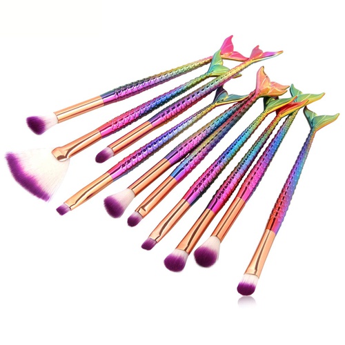  Tenmon 10 Pcs Mermaid Makeup Brush Set Professional Eye Makeup Brushes For Eyeshadow Concealer Eyeliner Brow Blending Brush Tool