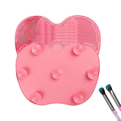  Makeup Brush Cleaning Mat Tenmon, Silicone Suction Cup Portable Makeup Brush Cleaning Tool,Medium(Rose Red)