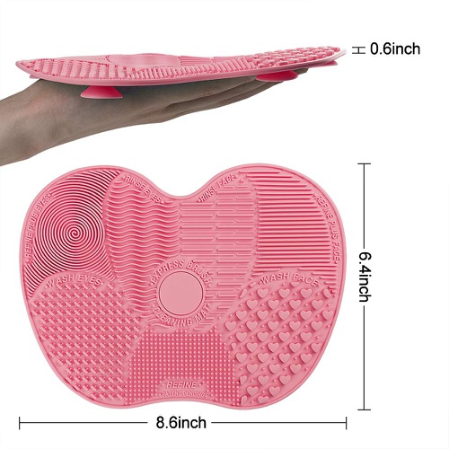  Makeup Brush Cleaning Mat Tenmon, Silicone Suction Cup Portable Makeup Brush Cleaning Tool,Medium(Rose Red)