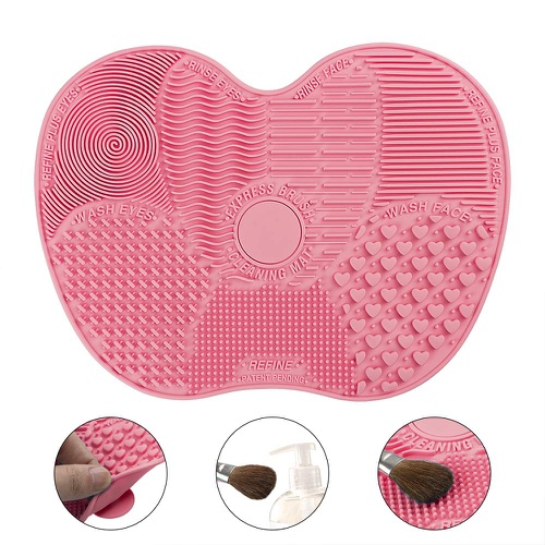  Makeup Brush Cleaning Mat Tenmon, Silicone Suction Cup Portable Makeup Brush Cleaning Tool,Medium(Rose Red)