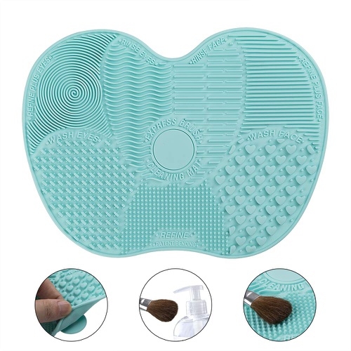  Makeup Brush Cleaning Mat Tenmon, Silicone Suction Cup Portable Makeup Brush Cleaning Tool,Medium，3 Colors (Green)