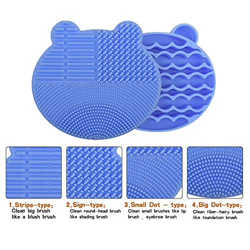  Tenmon Makeup Brush Cleaning Mat, 2 in 1 Silicone Brush, Cleaner Dryer Tray Brush Portable Travel Makeup Brush Scrubber Mat Cleaning Tool (Blue)