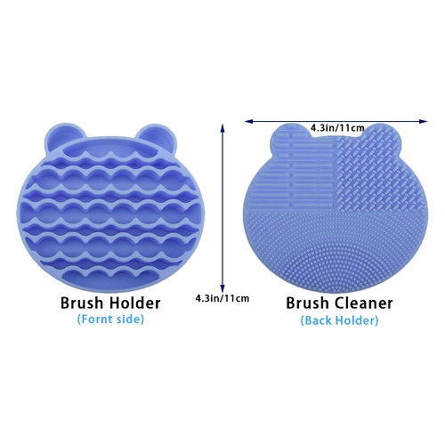  Tenmon Makeup Brush Cleaning Mat, 2 in 1 Silicone Brush, Cleaner Dryer Tray Brush Portable Travel Makeup Brush Scrubber Mat Cleaning Tool (Blue)