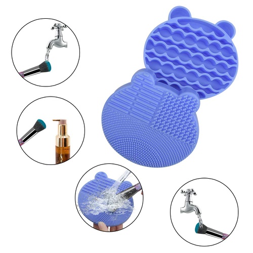  Tenmon Makeup Brush Cleaning Mat, 2 in 1 Silicone Brush, Cleaner Dryer Tray Brush Portable Travel Makeup Brush Scrubber Mat Cleaning Tool (Blue)