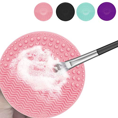  Tenmon Round Makeup Brush Cleaning Mat, Silicone, Suction Cup Portable Makeup Brush Cleaning Tool, 4 Colors (Pink)