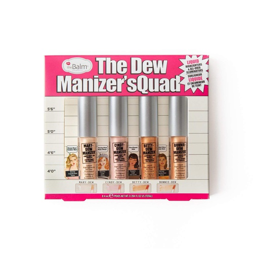  theBalm Dew Manizers Quad Liquid Highlighter, All-Over Illuminator, Long-Lasting, Glow Skin, Highly Pigmented, Natural, Set of 4 Multicolor 0.284 oz