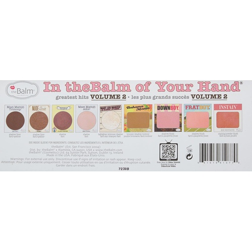  theBalm of Your Hand Greatest Hits Vol. 2 Face Palette, Long Lasting. 4 Blendable Eyeshadows, 3 Blush Colors, Matte Bronzer, Champagne-Hued Highlighter