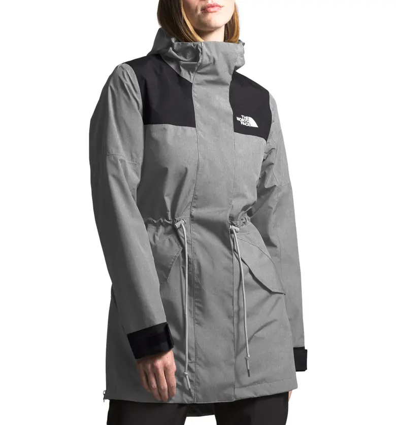 The North Face Metroview Trench Water Repellent & Windproof Rain Coat_MEDIUM GREY HEATHER/ BLACK