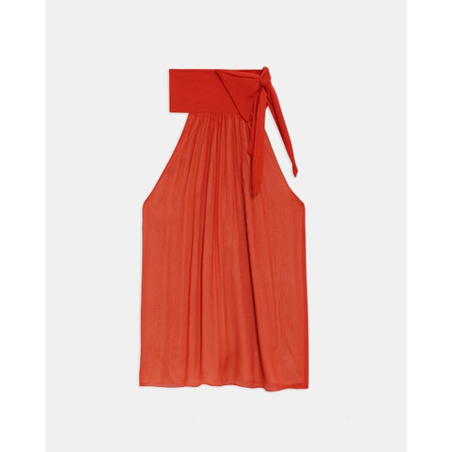 띠어리 Theory Halter Bow Top in Crinkled Silk Chiffon