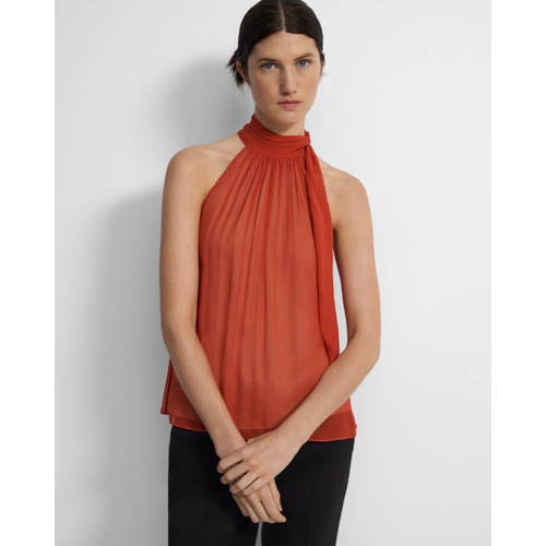 띠어리 Theory Halter Bow Top in Crinkled Silk Chiffon