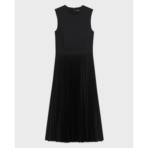 띠어리 Pleated Midi Dress in Sleek Poplin