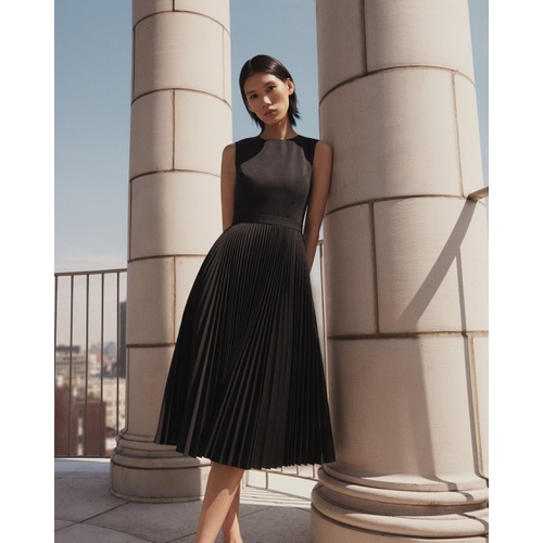 띠어리 Pleated Midi Dress in Sleek Poplin