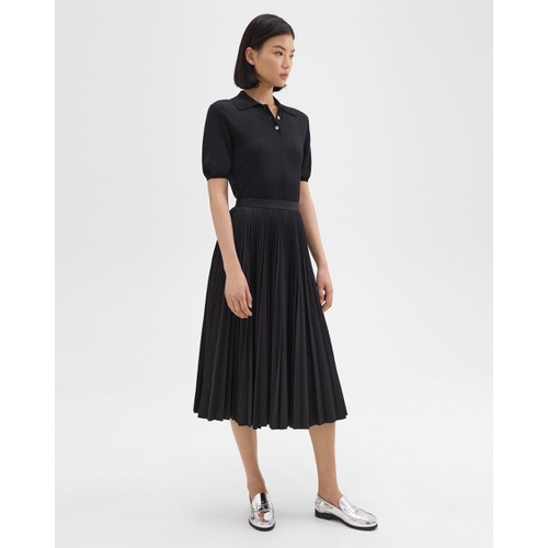 띠어리 Pleated Midi Skirt in Sleek Poplin