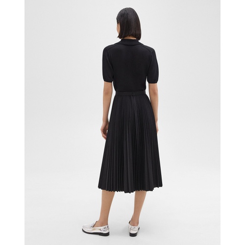 띠어리 Pleated Midi Skirt in Sleek Poplin