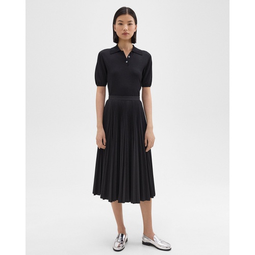 띠어리 Pleated Midi Skirt in Sleek Poplin