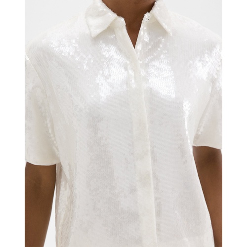 띠어리 Cropped Short-Sleeve Shirt in Recycled Sequins