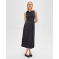 Pleated Combo Dress in Stretch Wool-Blend